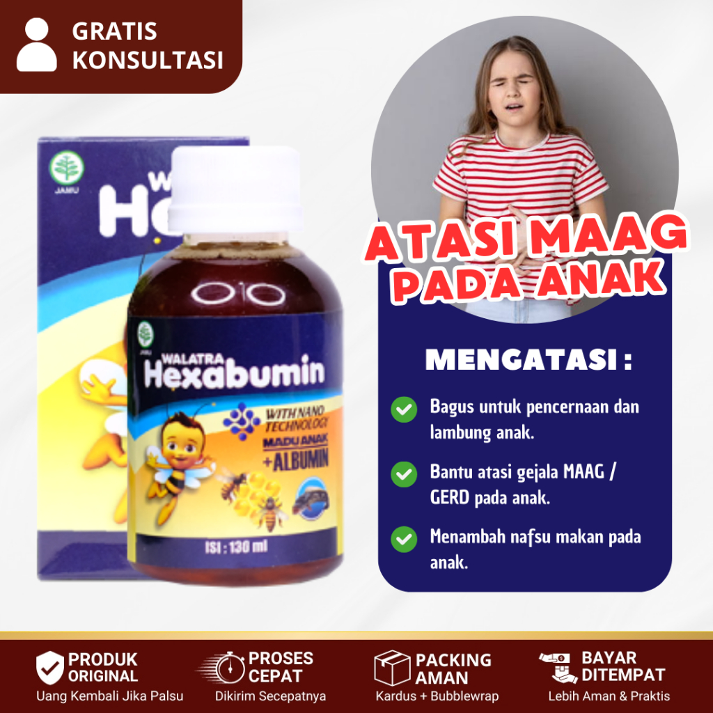 Obat Maag Untuk Anak, Obat GERD Anak, Obat Lambung Anak Anak, Mual Muntah Anak - Walatra Hexabumin