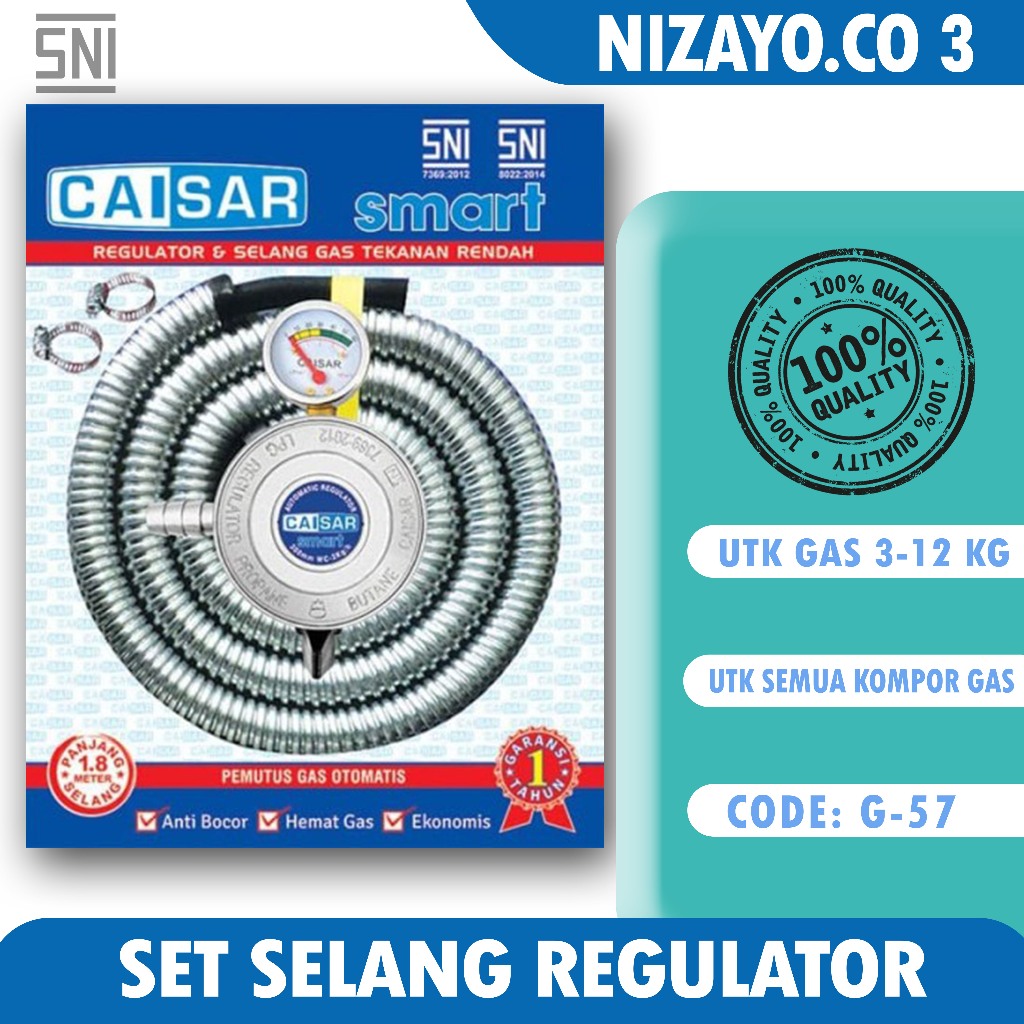CAISAR PREMIUM Selang Paket Regulator Cocok Utk Tabung Ga 3kg 12kg Bright Gas NZY 3