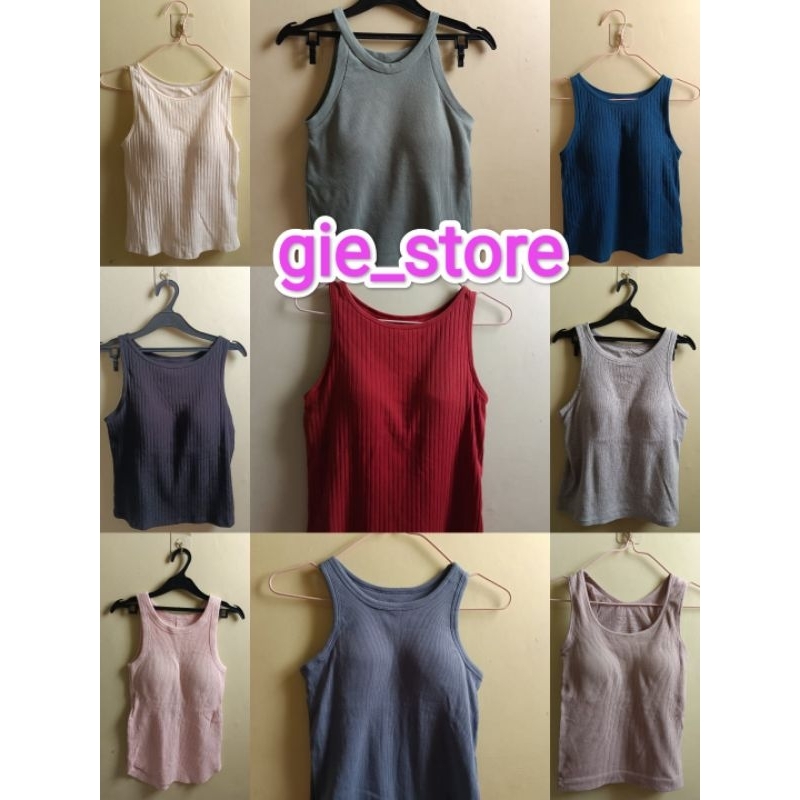crop top.tanktop knit halter neck.tanktop leher tinggi thr1ft