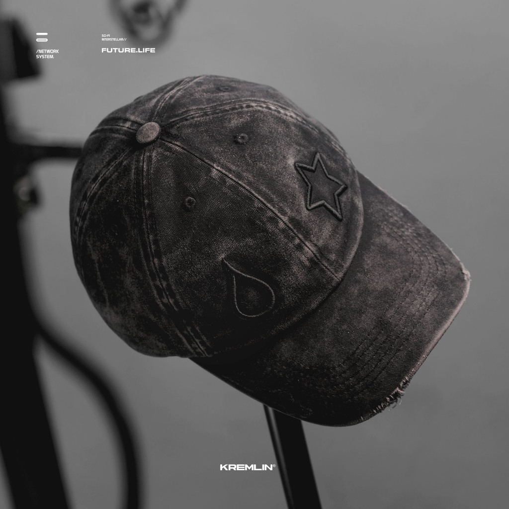 KREMLIN Topi Washed Raw Polo Cap Smoke Black Hat - HISOKA