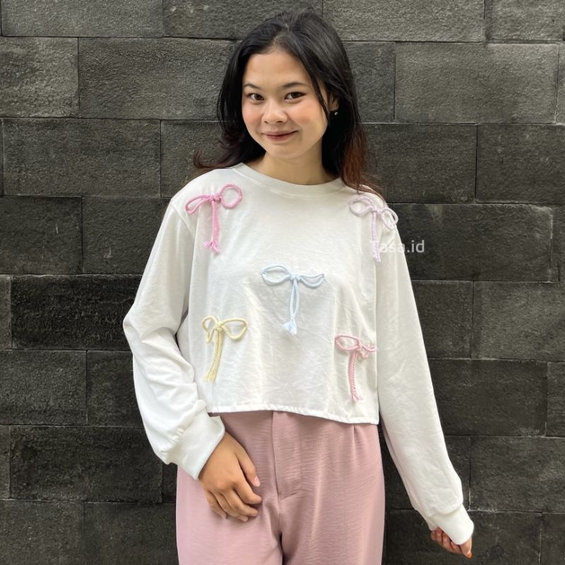 Tasa.id - Sweater Crop Coquette - Atasan Coquette - Crewneck Crop Coquette