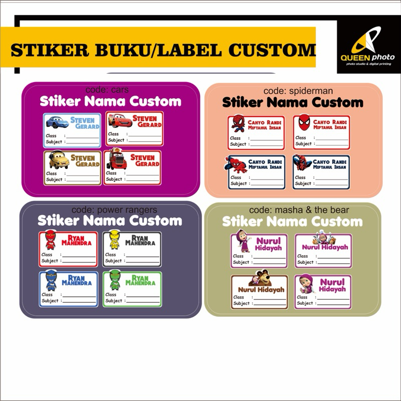 

STICKER LABEL NAMA CUSTOM MURAH !! QUEEN PHOTO dan DIGITAL PRINTING /Custome sticker murah/sticker nama/sticker lucu/label nama mata pelajaran