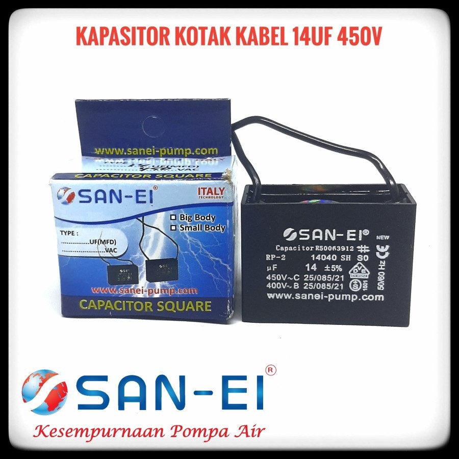 kapasitor kotak pompa air kabel 14uf