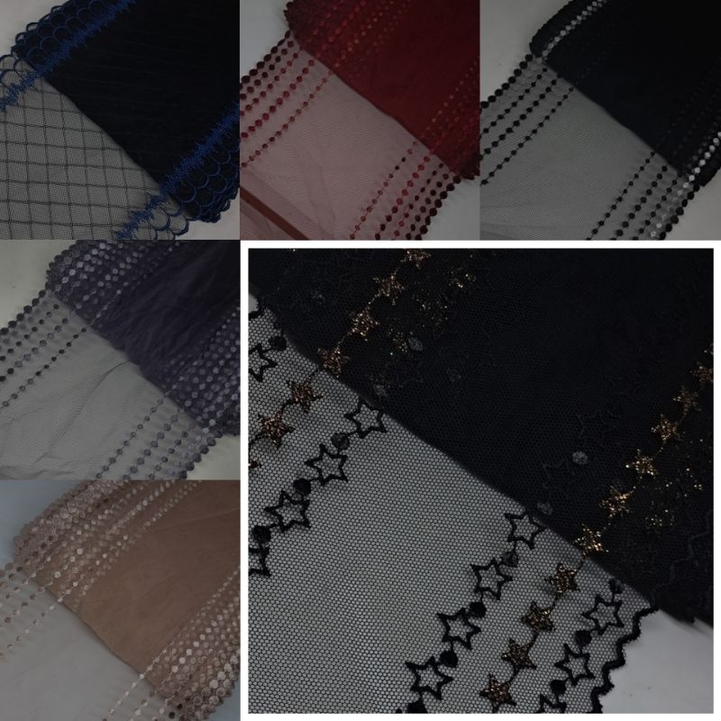 (Harga Per 50 Centi) Renda Tile Tengah Warna - Warni Lebar 20cm