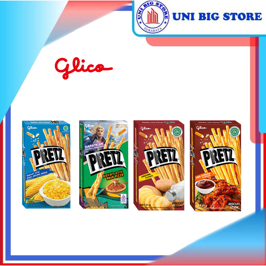 

Glico Pretz Pizza - Jagung Manis Corn - Original - BBQ Chicken 31 gr Biskuit Stik Stick