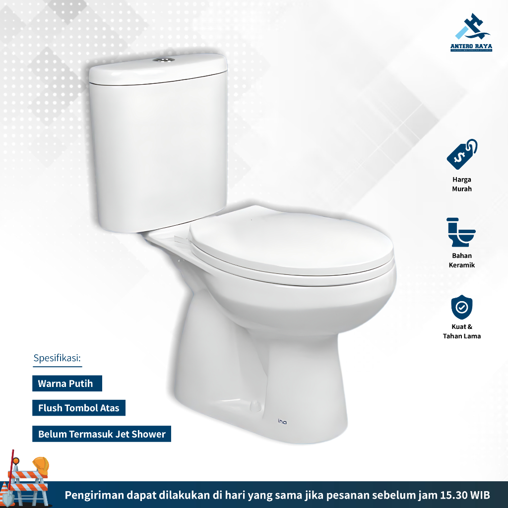 Closet Duduk Toilet WC INA CX100 Otomatis Original Warna Putih