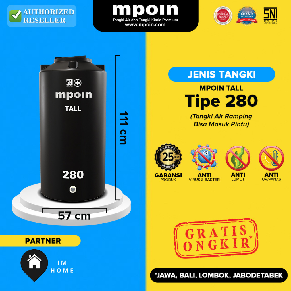 Tangki / Toren Air Ramping MPOIN Tall 280 Liter Tinggi