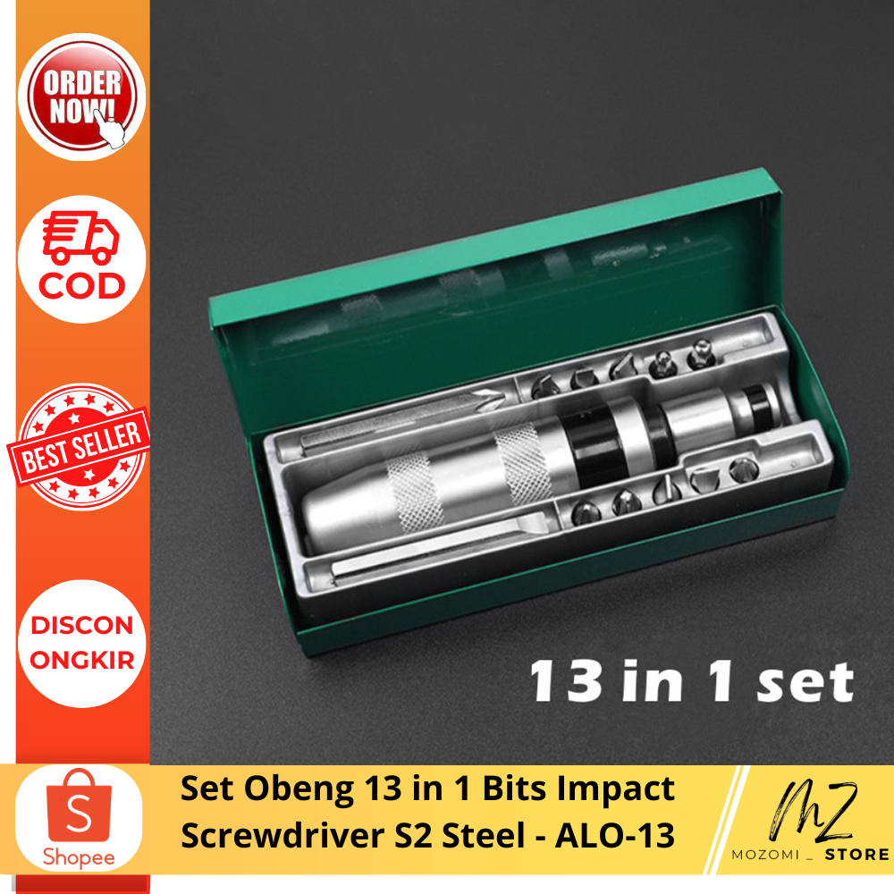 Set Obeng 13 in 1 Bits Impact Screwdriver S2 Steel - ALO-13 / Obeng Ketok Multifungsi Magnetik Heavy
