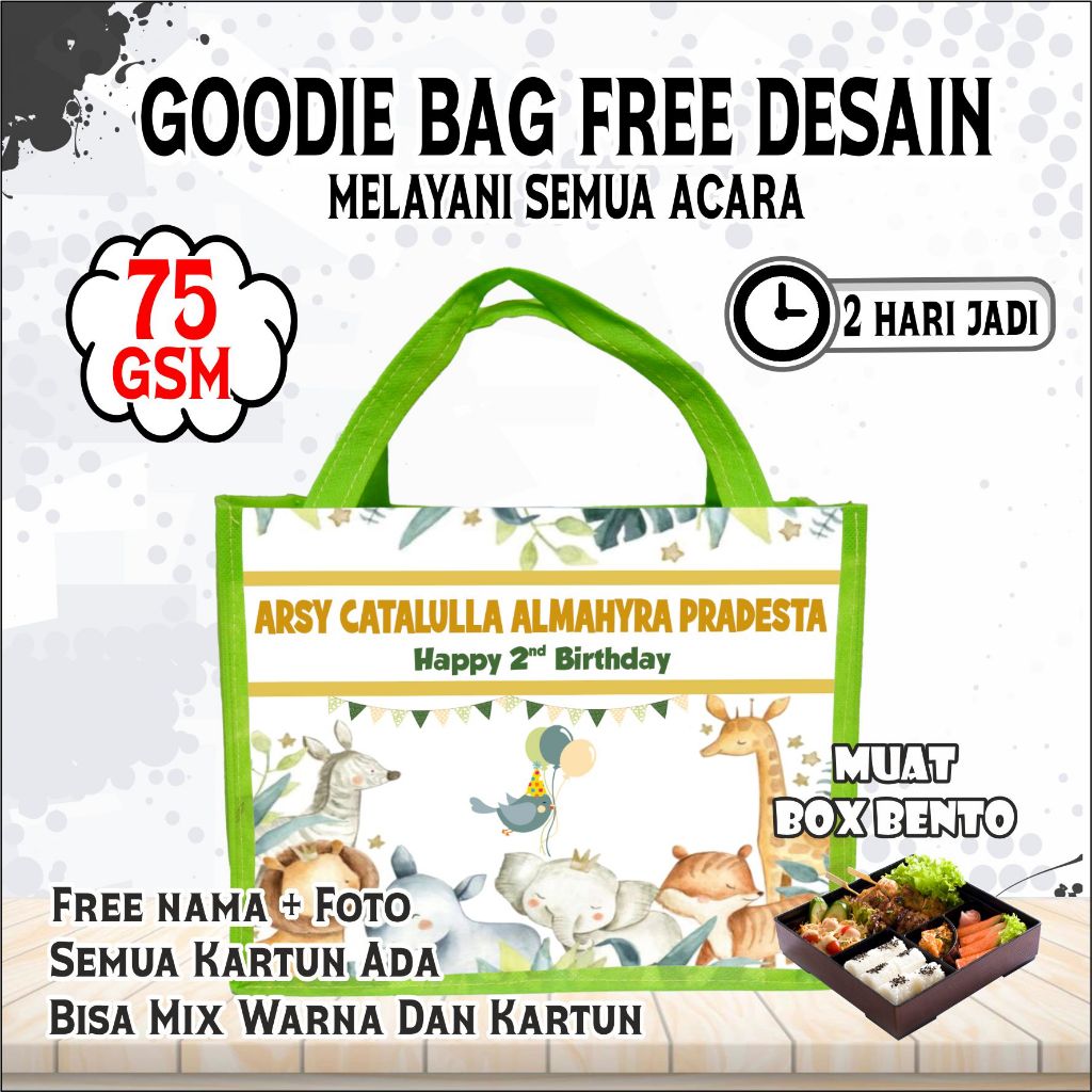 

TAS BENTO BERGAMBAR ANIMALS/TAS ULANG TAHUN GOODIE BAG/MURAH DAN NGGAK RIBET