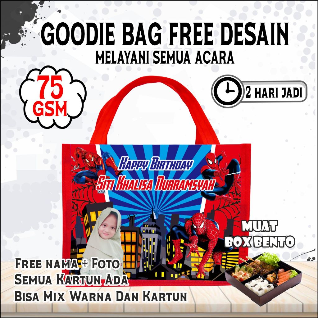 

TAS BENTO SOVENIR ULANG TAHUN ANAK/BERKARAKTER SPIDERMAN/GOODIE BAG/TAS ULTAH/GOODIE BAG ULANG TAHUN