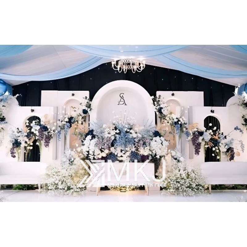 set backdrop pelaminan/backdrop pelaminan/dekorasi wedding mewah/pelaminan backdrop triplek 8meter/b