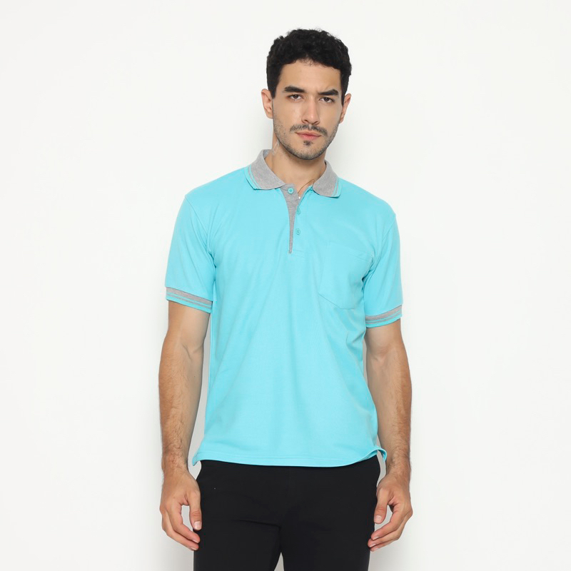 KAOS POLO SHIRT - BIRU LANGIT - KERAH ABU MISTI - SAKU