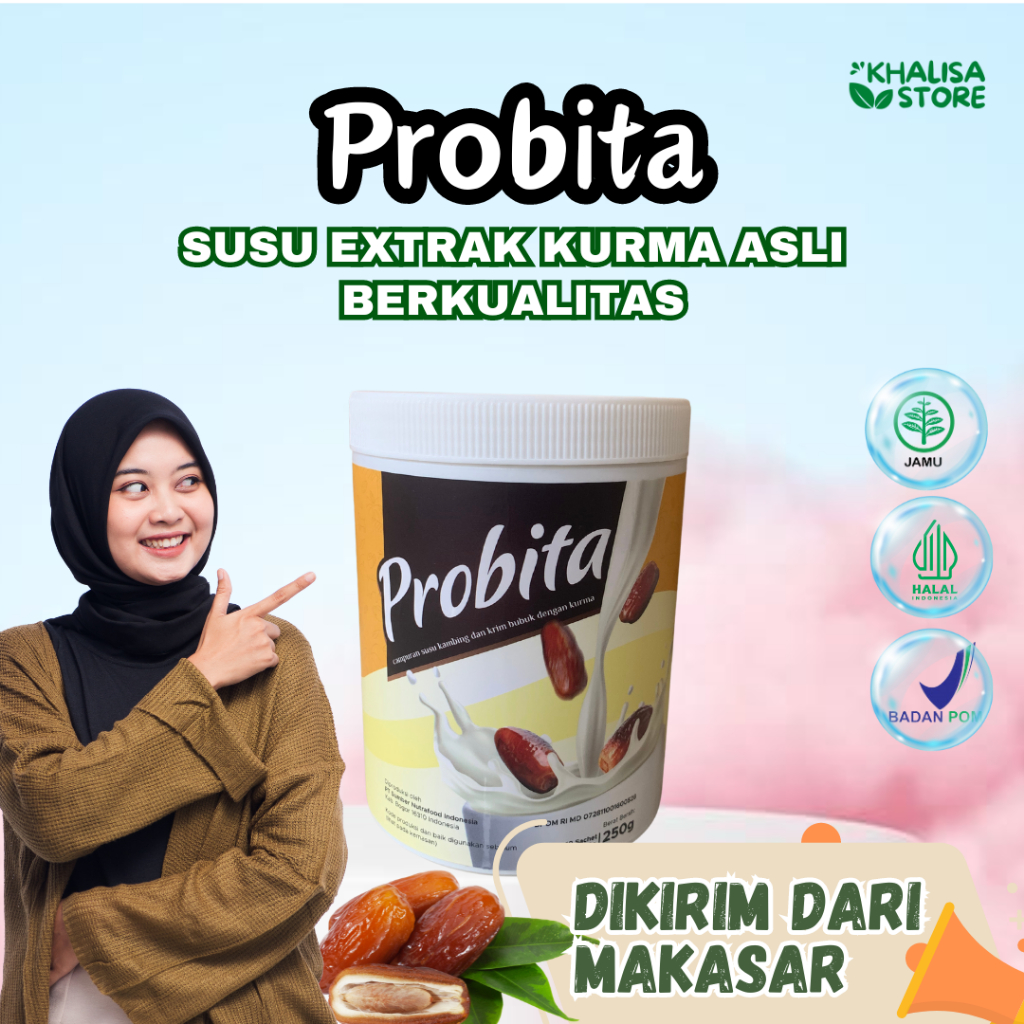 

Probita - Susu Kambing Etawa Murni + Kurma Ajwa Asli - Ampuh Terapi Asam Lambung - Maag - Gerd - Sehatkan Pencernaan - Menjaga Tulang, Gigi, dan Persendian Tanpa Pengawet Rendah Gula 250gr 100% Original