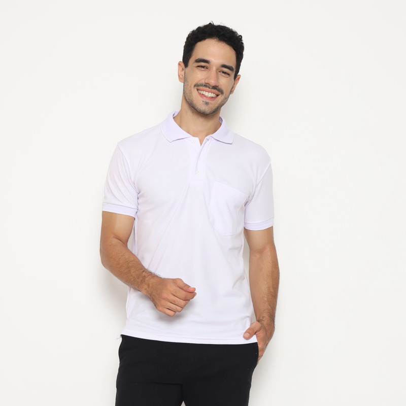 KAOS POLO SHIRT - PUTIH - KERAH - SAKU