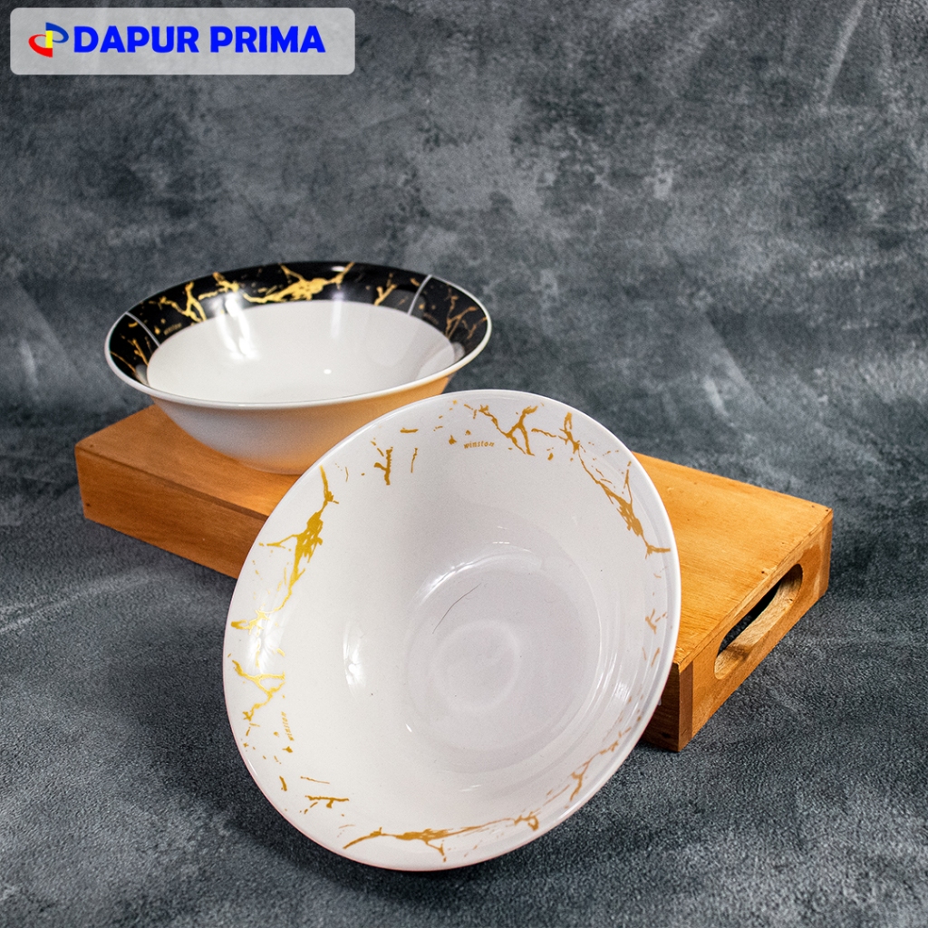 MANGKOK KERAMIK WARNA MARMER HITAM DAN PUTIH WINSTON MANGKOK 7 BLT MARMER