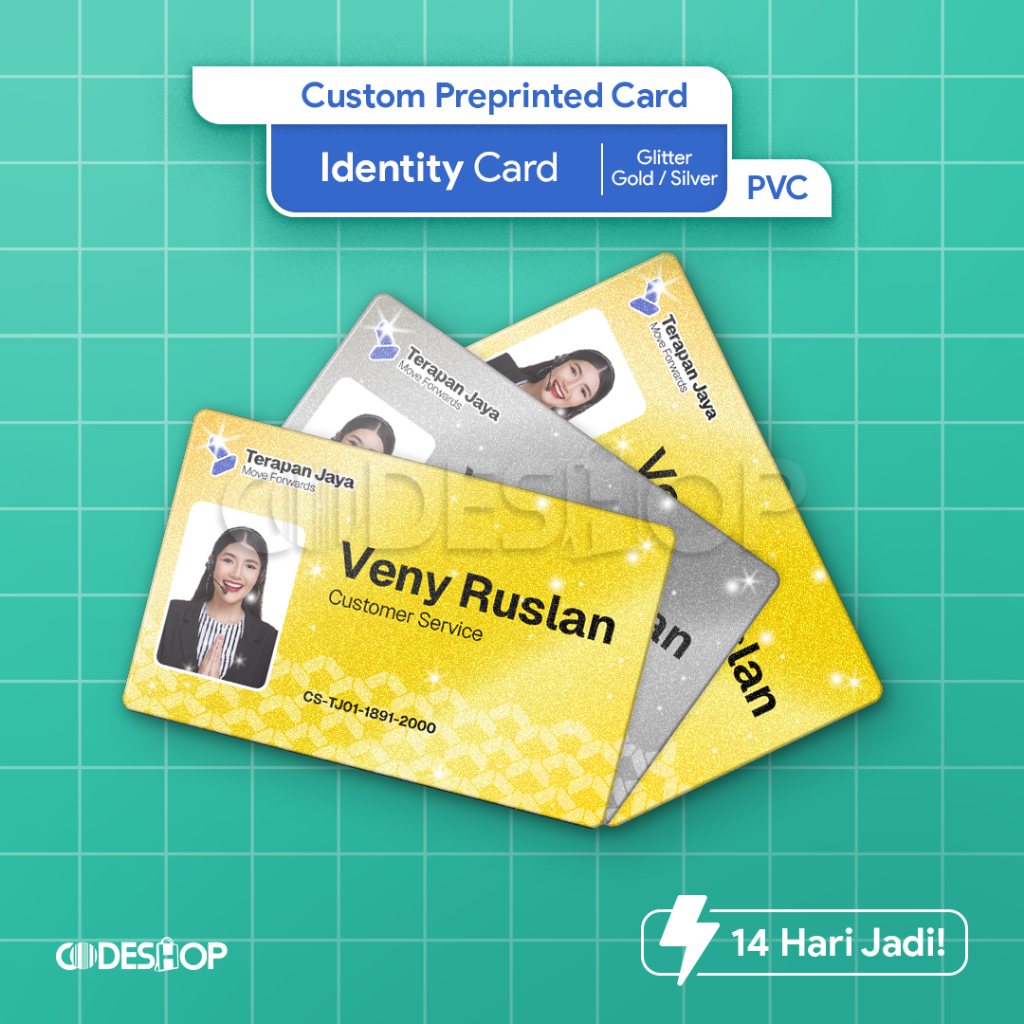 

Cetak Custom Preprinted PVC Card Glitter Kartu Identitas Gold / Silver