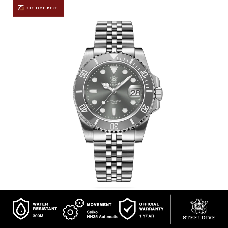 SD1953 Steeldive Submarine Grey Seiko NH35 Movement Automatic Jam Tangan Diver Pria