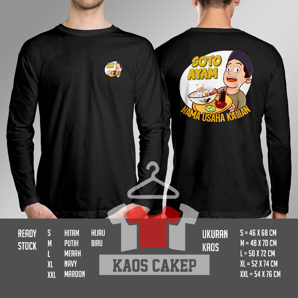 Kaos Makanan Soto Ayam Gratis Nama Usaha Kalian Lengan Panjang Baju Distro