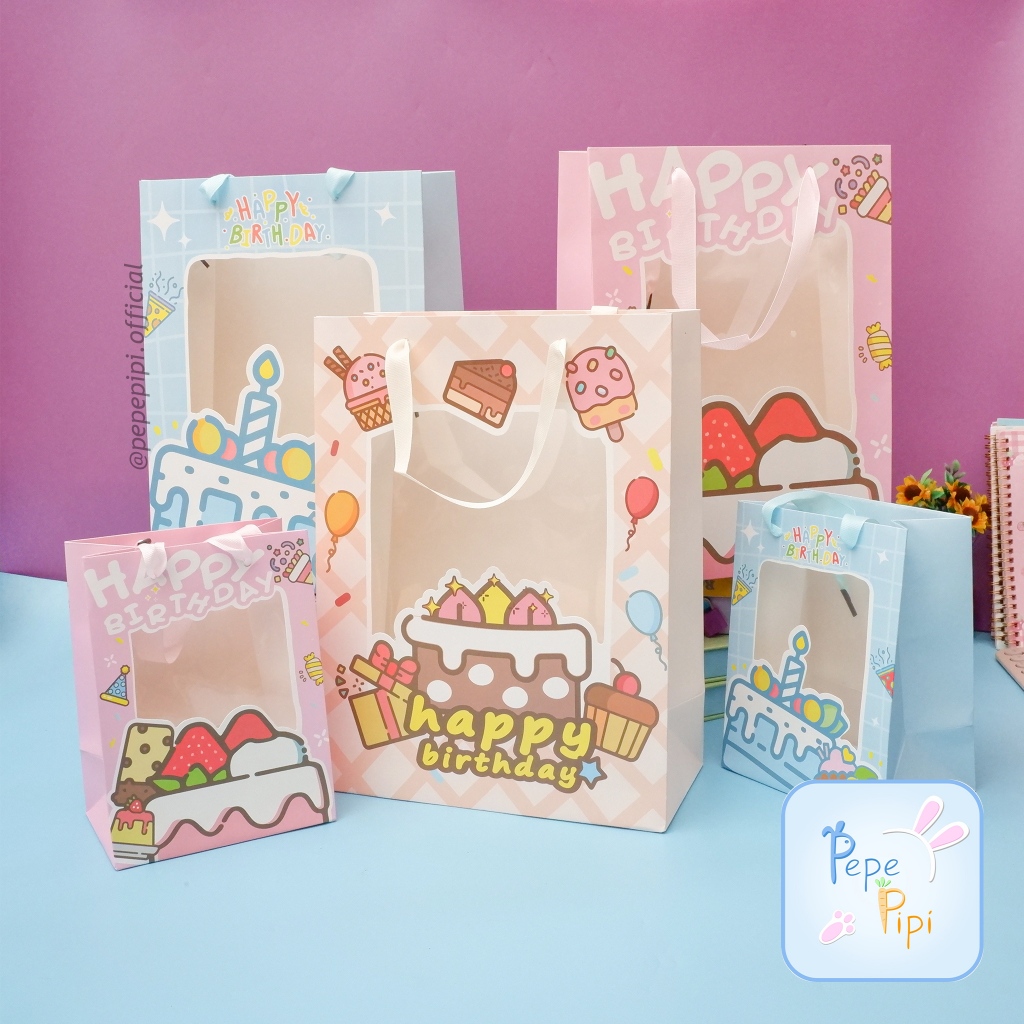 

Packaging Paper Bag CD-765 Birthday Mika 25x12x33 cm CD-006L 14.5x10x19.5 cm CD-006K Paperbag Mika Transparant Ulang Tahun Lucu Goodie Bag Kantong Kertas Happy Birthday