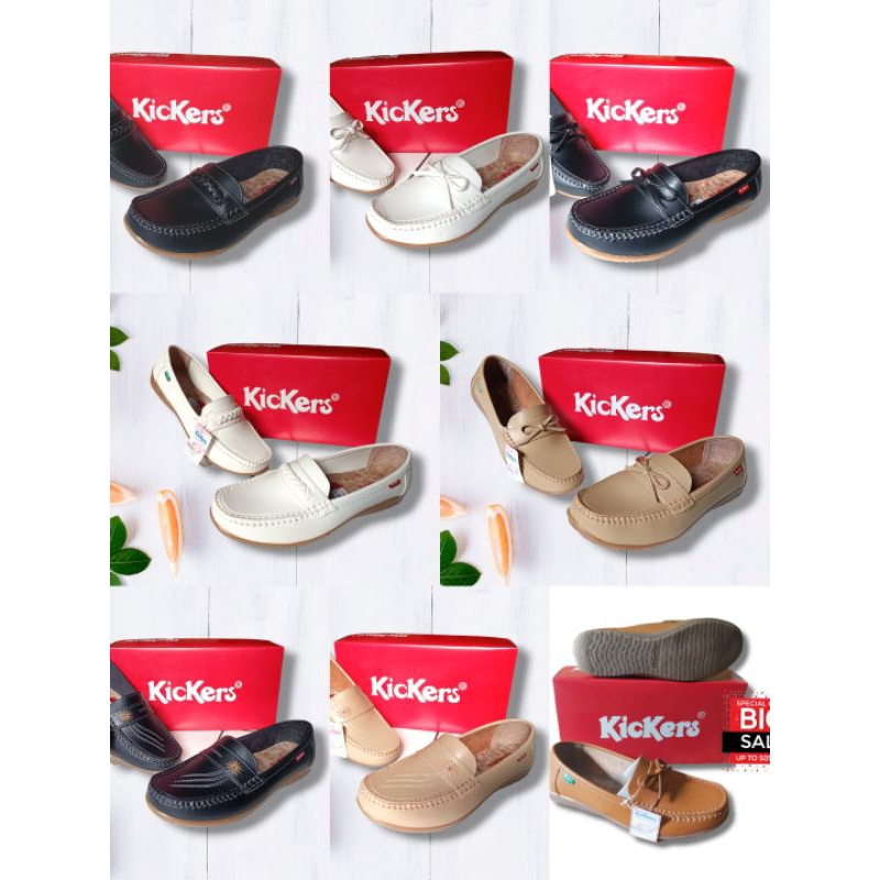 (COD) Sepatu Pantofel Wanita Slip-On | KICKERS | Putih, Hitam, Coklat, Mocha, Krem, Jvory| SEPATU KE