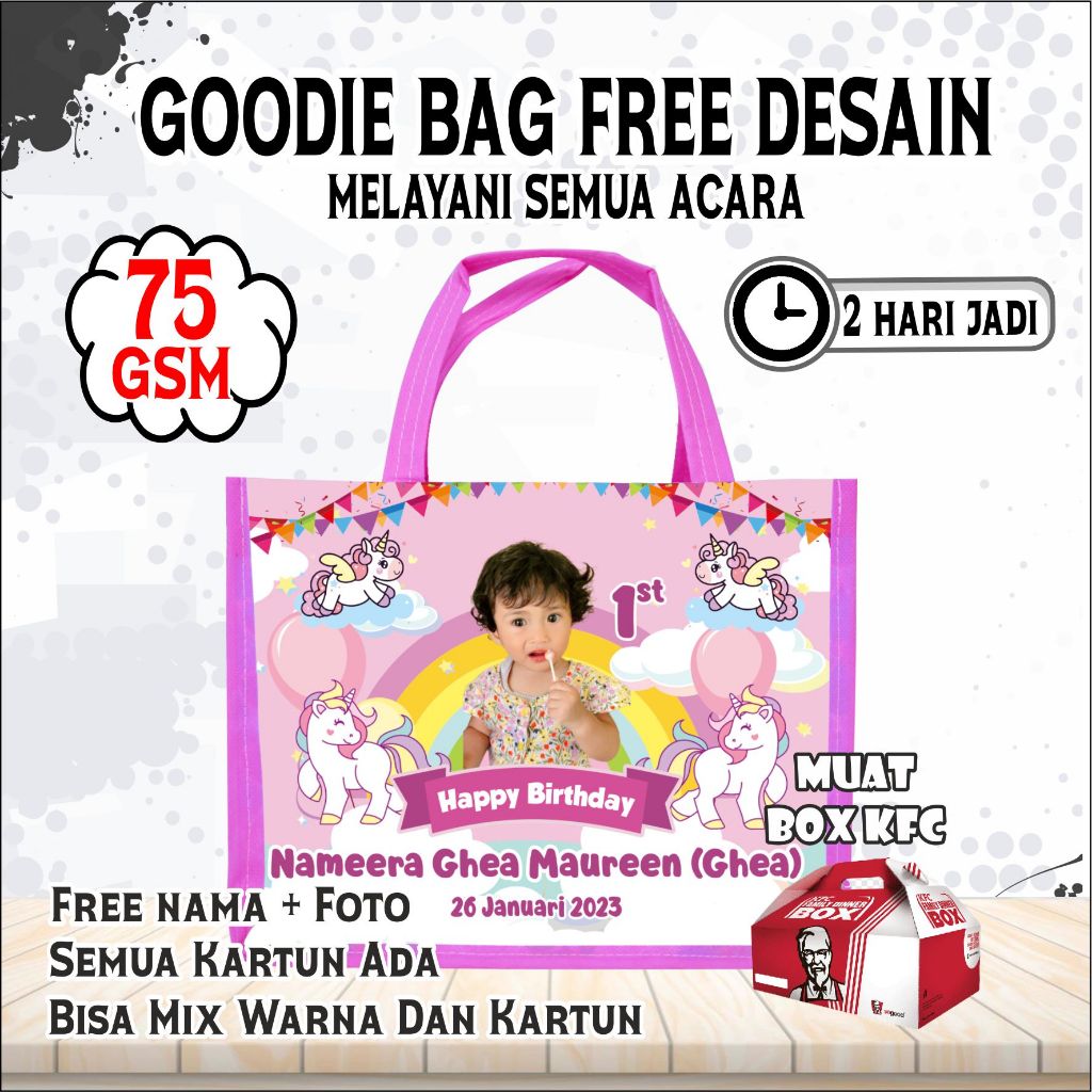 

TAS SOVENIR KUDA PONI/Tas jinjing/Tas Aqiqah Tas khitan Tas Tedhak siten Tas ulang Tahun Tas Kehamilan Spunbond 75 Gsm (Tebal)