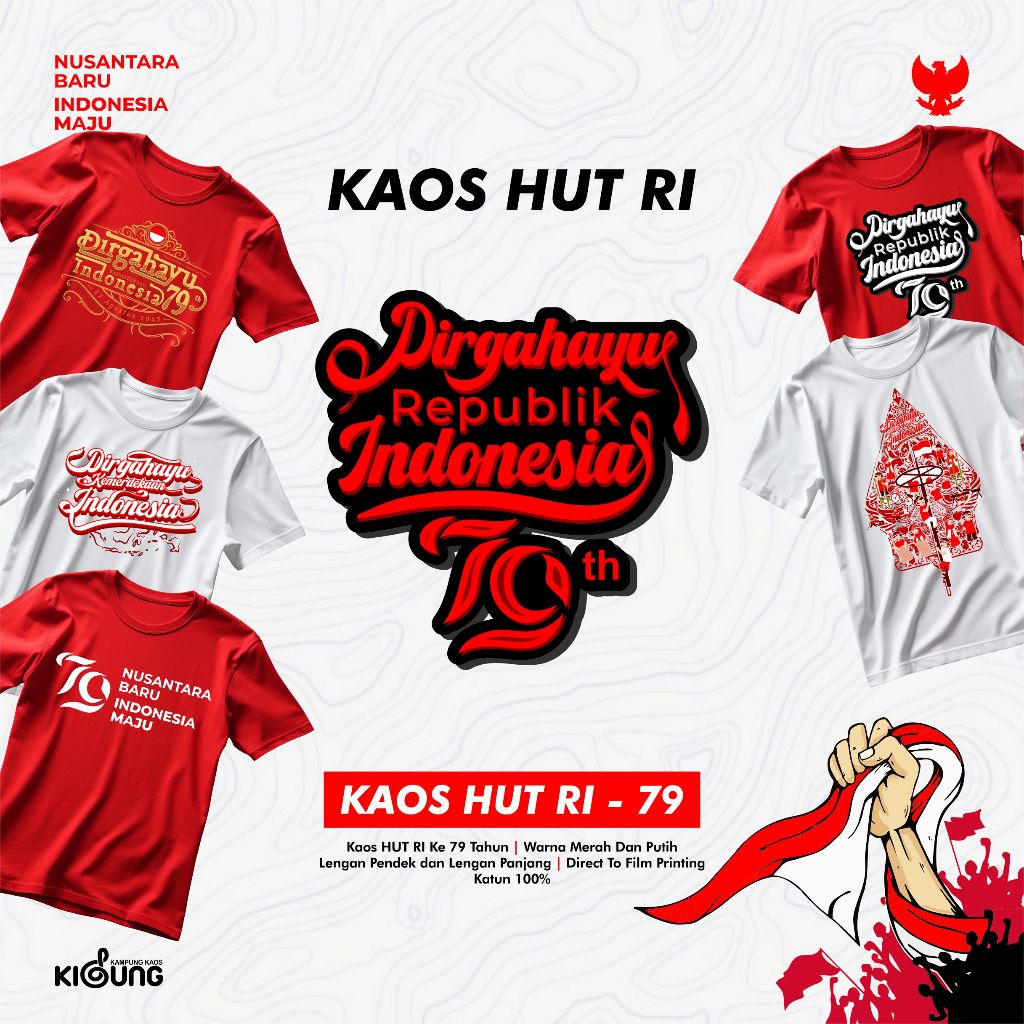 Kaos HUT RI Kemerdekaan Indonesia 79 tahun Bahan Katun / Kaos Panitia HUT RI 79 Grosir Langsung Pabr