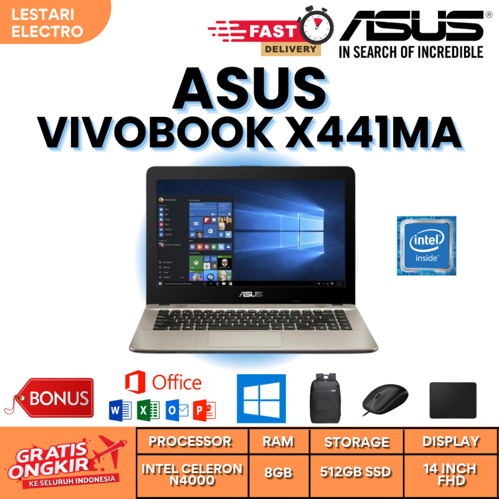 Asus Vivobook X441MA - Celeron N4000 - RAM 8GB - SSD 512GB - DVD - 14" - WIN10