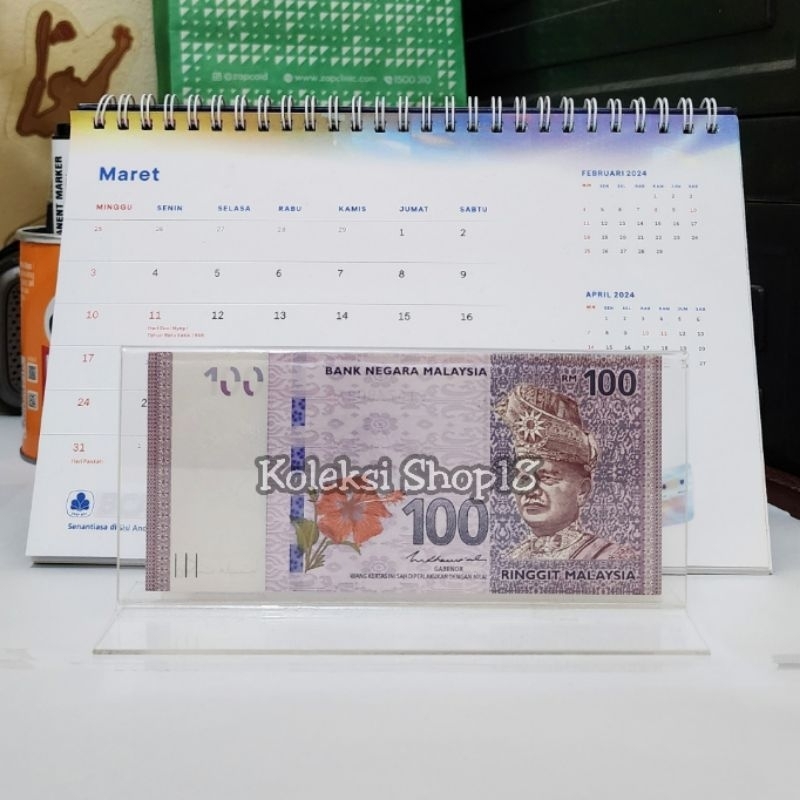 Koleksi Bingkai Akrilik Hiasan Pajangan Uang Malaysia 100 Ringgit