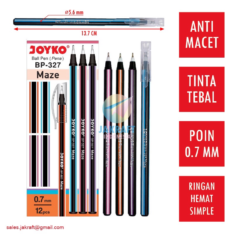 

SALE 12 Pcs Pulpen Bolpen Ballpoint Pen JOYKO BP327 MAZE Merah Red 7 mm Murah