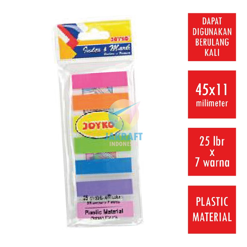 

MURMER 175 Pcs Index Mark JOYKO IM3 Memo Tempel Plastik Persegi Sticky Notes 7 Warna x 25 Lembar