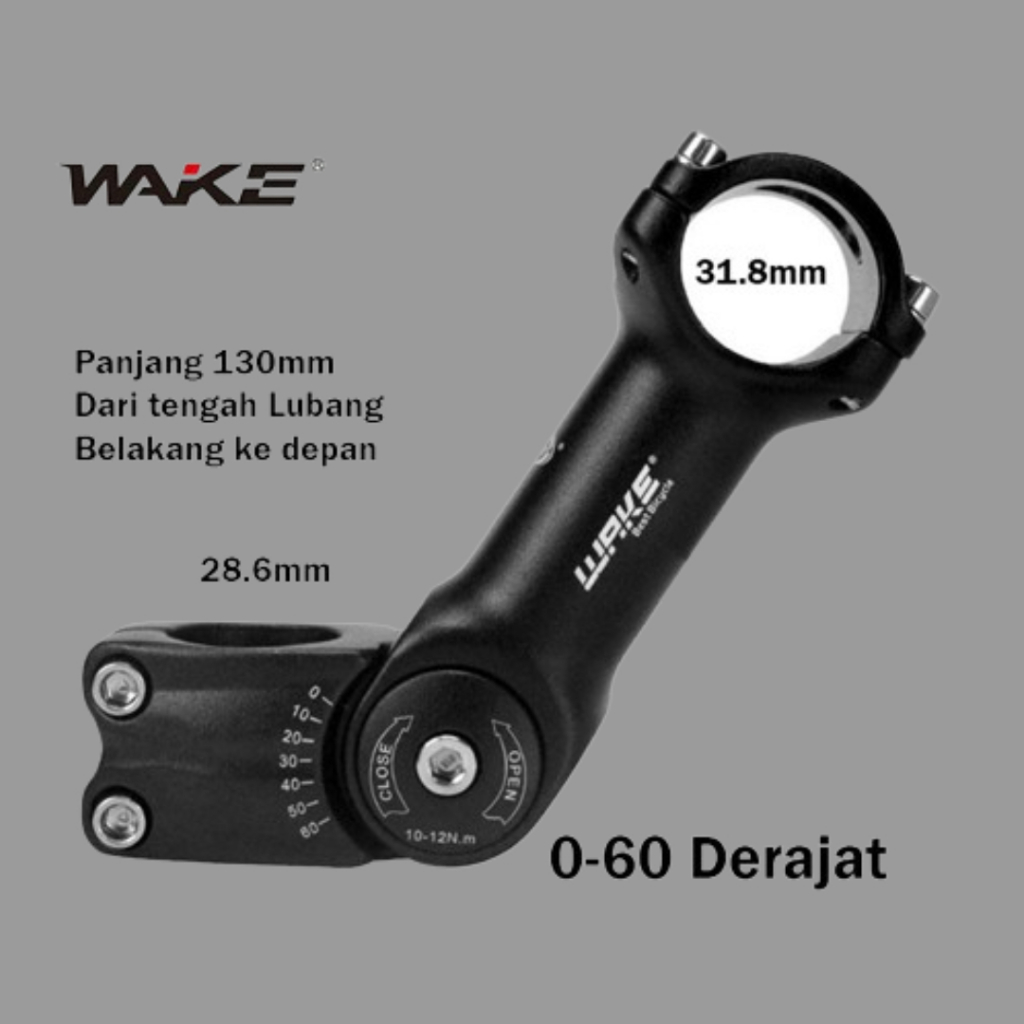 Wake Stem Sepeda MTB Rise Adjustable 0-60 Derajat 130mm OS 31.8mm