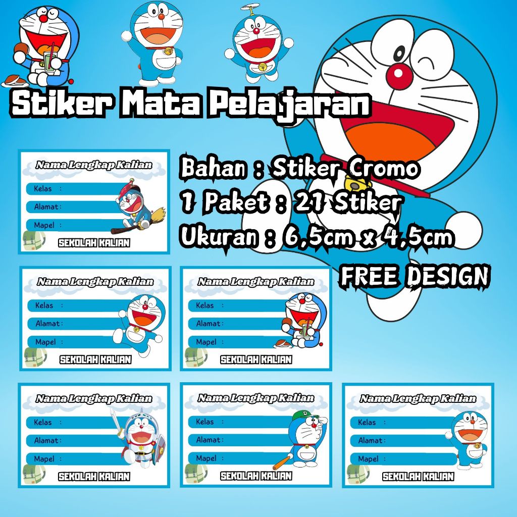 

21 Stiker Mapel - Label Buku Pelajaran - Stiker Mata Pelajaran "Motif Doraemon