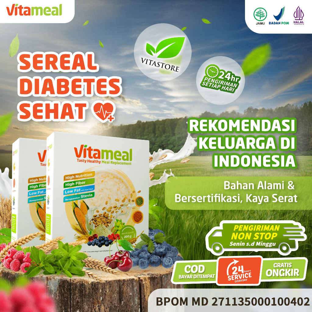 

VITAMEAL Paket Hemat 2 Box Sereal Multigrain Pengganti Nasi Bantu Cegah Diabetes Turunkan Kolesterol dan Gula Darah Secara Alami