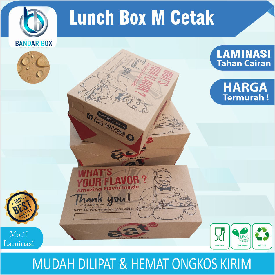 LUNCH BOX M / L MOTIF  CRAFT PAPER LUNCH BOX CUSTOM DUS MAKANAN KOTAK NASI GORENG MIE KWETIAU MIE GO