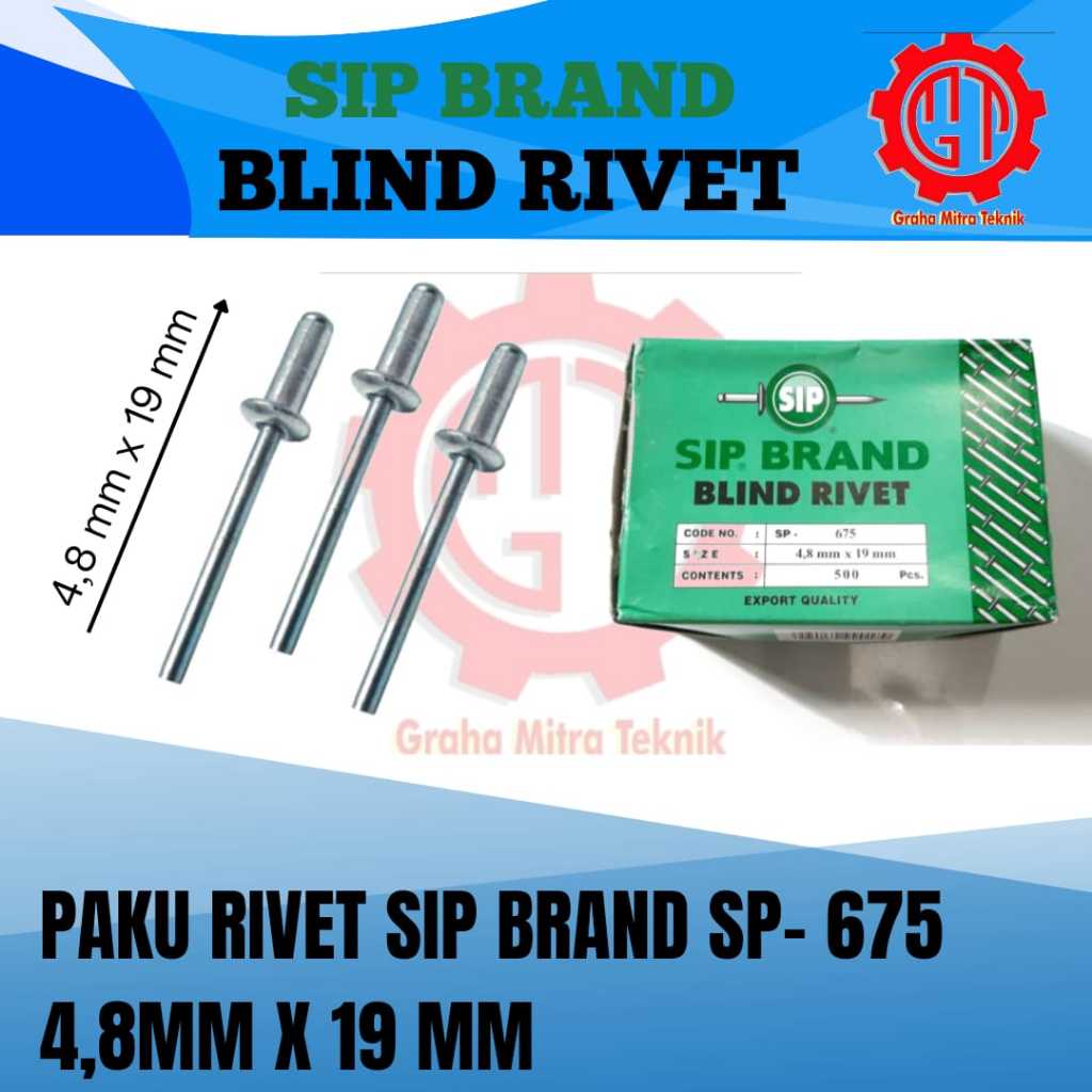 Jual Paku rivet 4.8mm x 19mm / Dus / Paku rivet SP - 675 Sip Brand [HARGA PER 100 PCS]