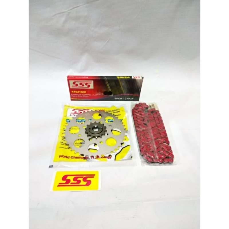 Gear Set SSS 415 Satria FU 150 + Rantai SSS Merah
