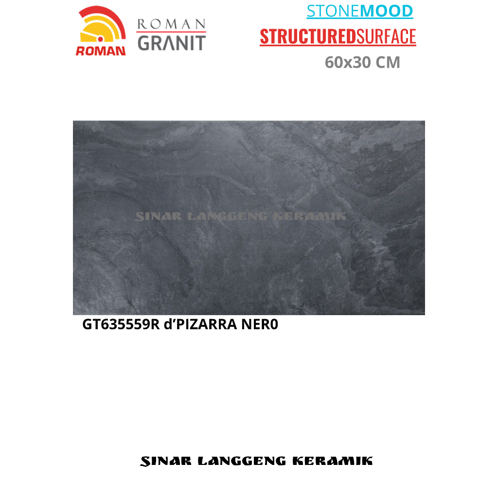 ROMAN GRANIT d'PIZARRA NERO 60x30 MATT STRUCTURED UNTUK DINDING