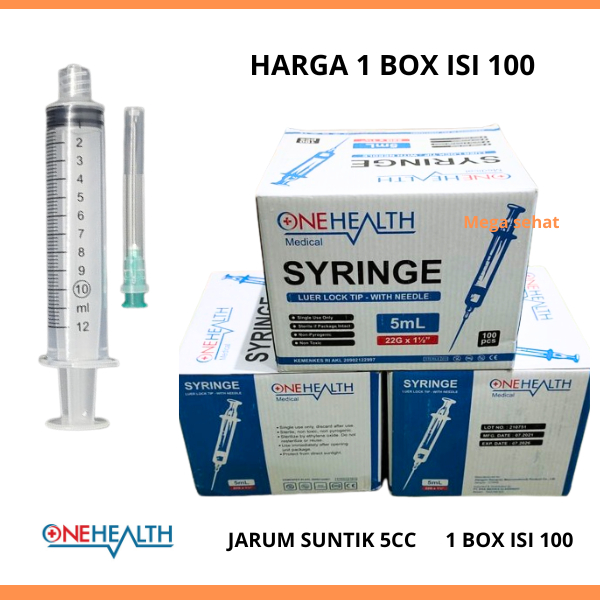 Jarum Spuit Suntikan Medis 5 cc Syringe 5ml Onehealth 1 Box isi 100 Pcs