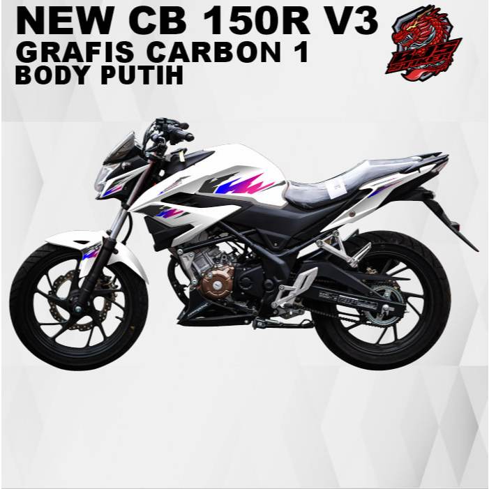 Stiker CB150R V3 new cb 150 r 2021 - Stiker Decal CB150R StreetFire grafis carbon 1 putih ( Sudah Te