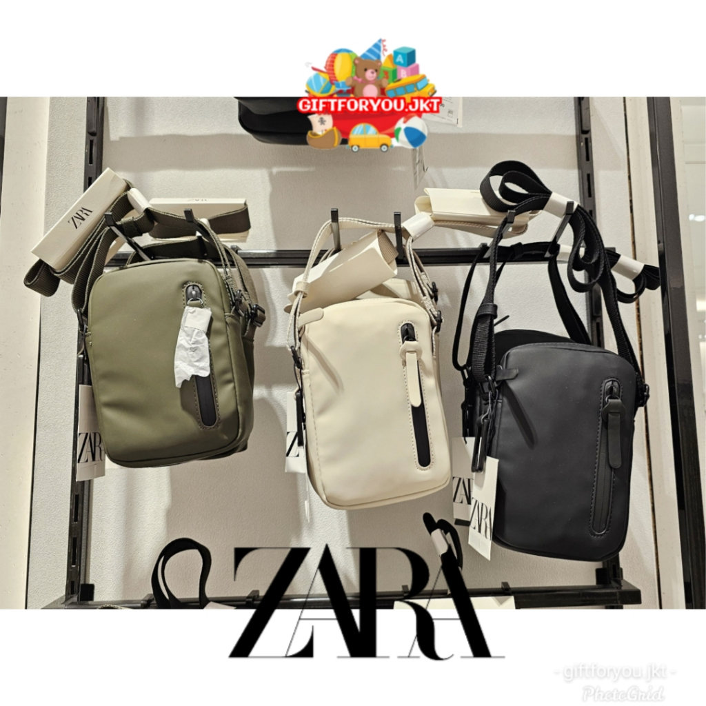 Zara Tas Selempang Mini Bahan Karet Crossbody Bag Fashion Pria Man Casual Kasual Style Cowok Collect