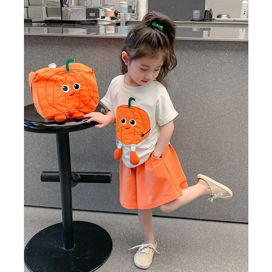 Style Terbaru One Set Jeans Anak Perempuan Kartun labu Setelan- Usia 2-8 Tahun OOTD Korean Style one