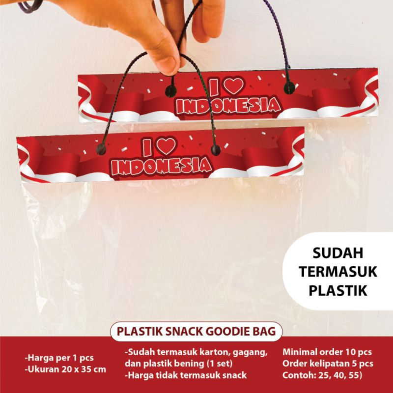 

(MINIMAL 10) PLASTIK SNACK GOODIE BAG 17 AGUSTUS I LOVE INDONESIA MERAH PUTIH HADIAH LOMBA KADO AGUSTUSAN ANAK