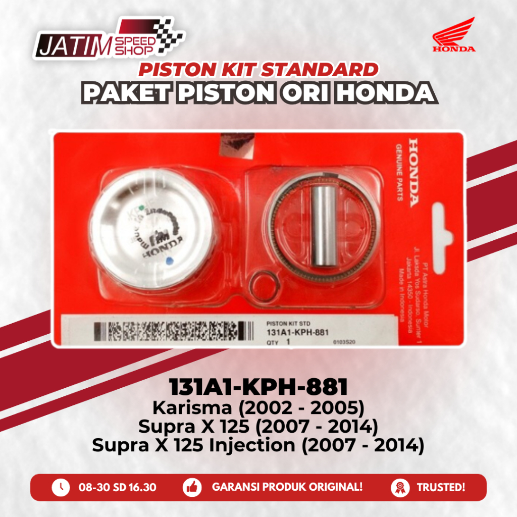 Honda AHM Piston Kit Paket Seher 131A1-KPH-881 Karisma Supra X 125 Fi Standar STD Oversize 0.25 0.50