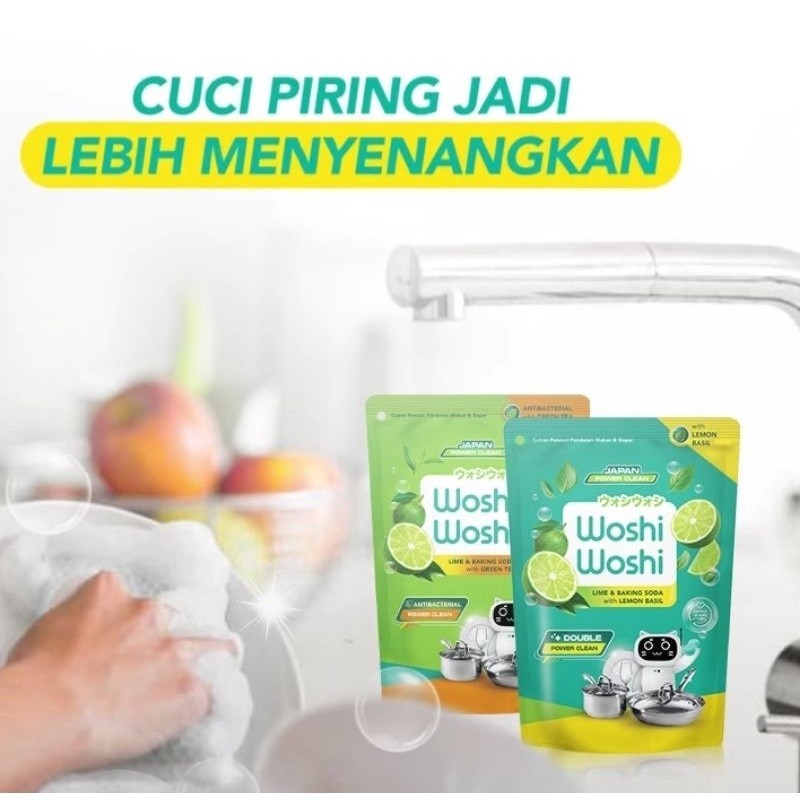 Woshi Woshi Sabun Cuci Piring 390ml Lemon Basil / Green Tea