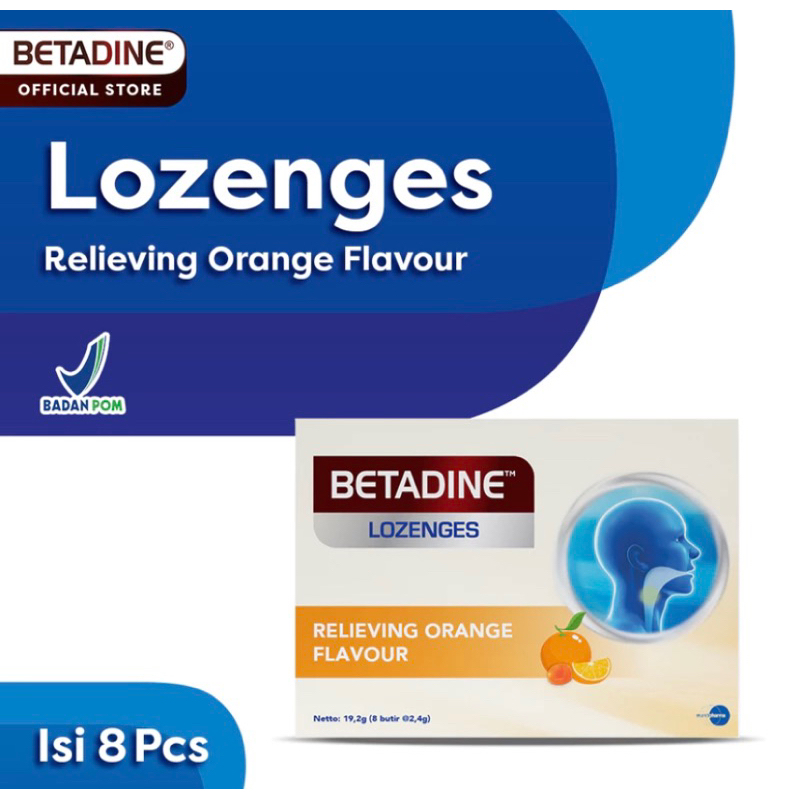 

BETADINE LOZENGES ORANGE FLAVOUR Permen Pelega Tenggorokan 1 Pack