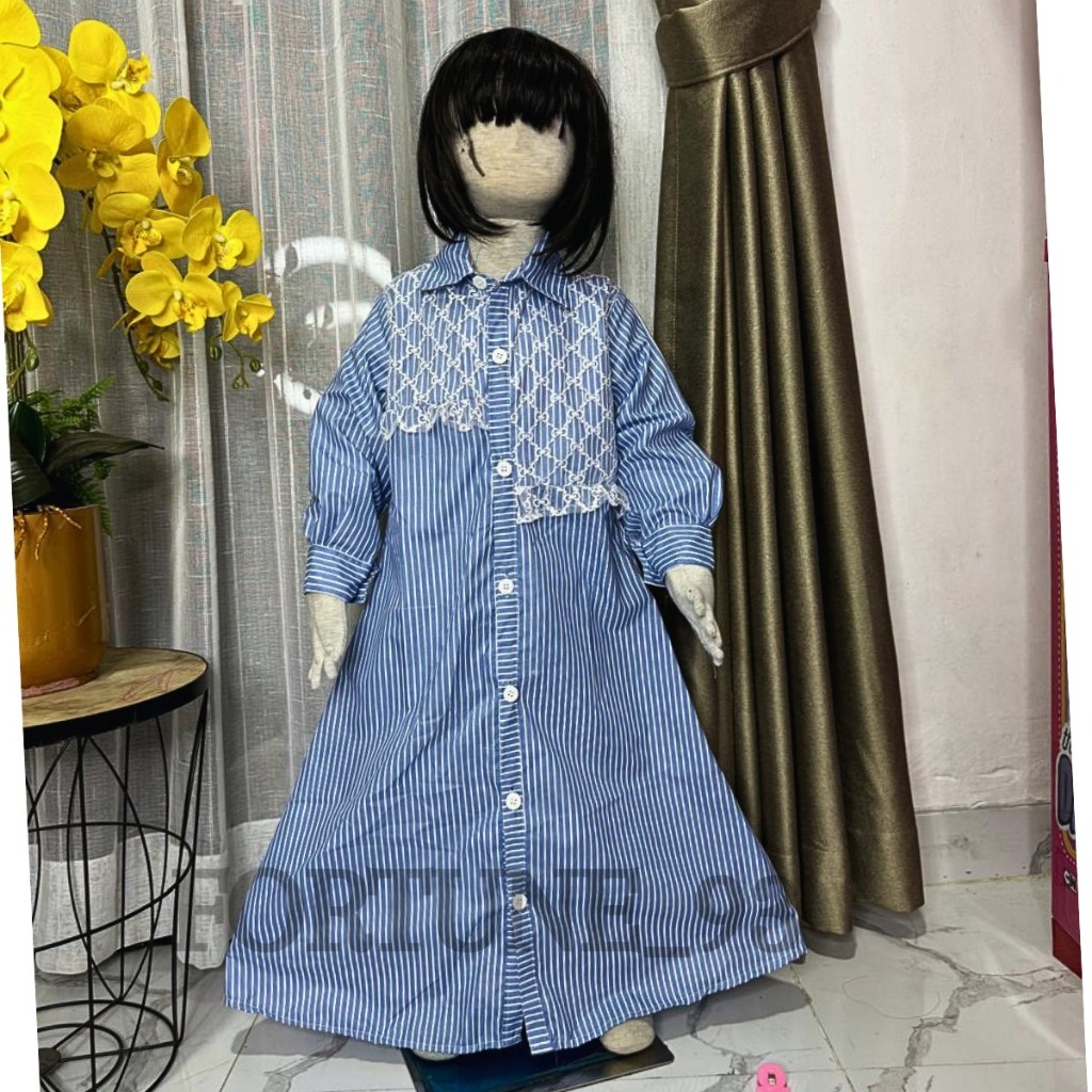 ✔️✔️Gamis Salur Anak Perempuan Import Full Kancing Aktif Mix Rompi Brukat Katun Salur Usia 1 - 12 Ta
