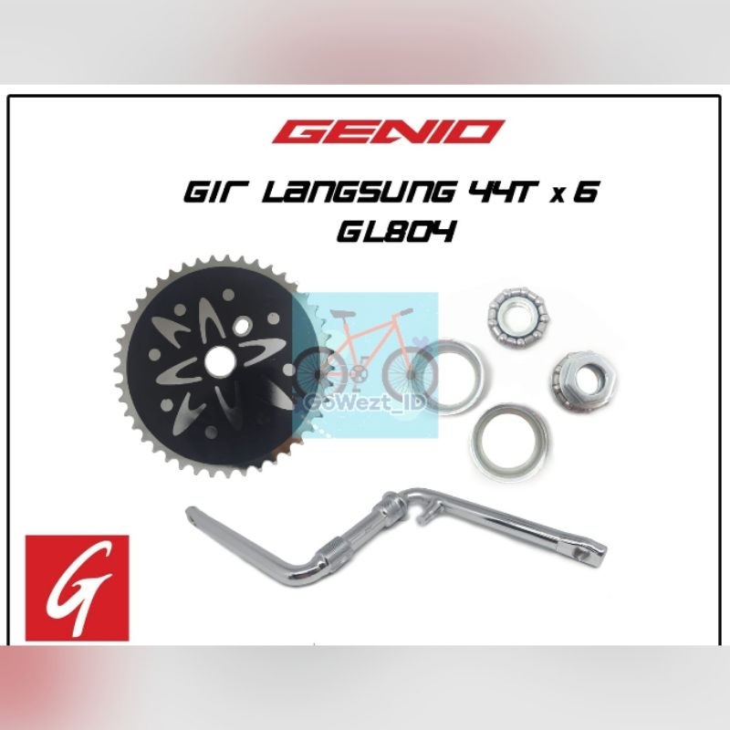 Crank Set Gear Gir Langsung Tengah Sepeda BMX Ukuran 20 Genio 44T Chrome | High Quality