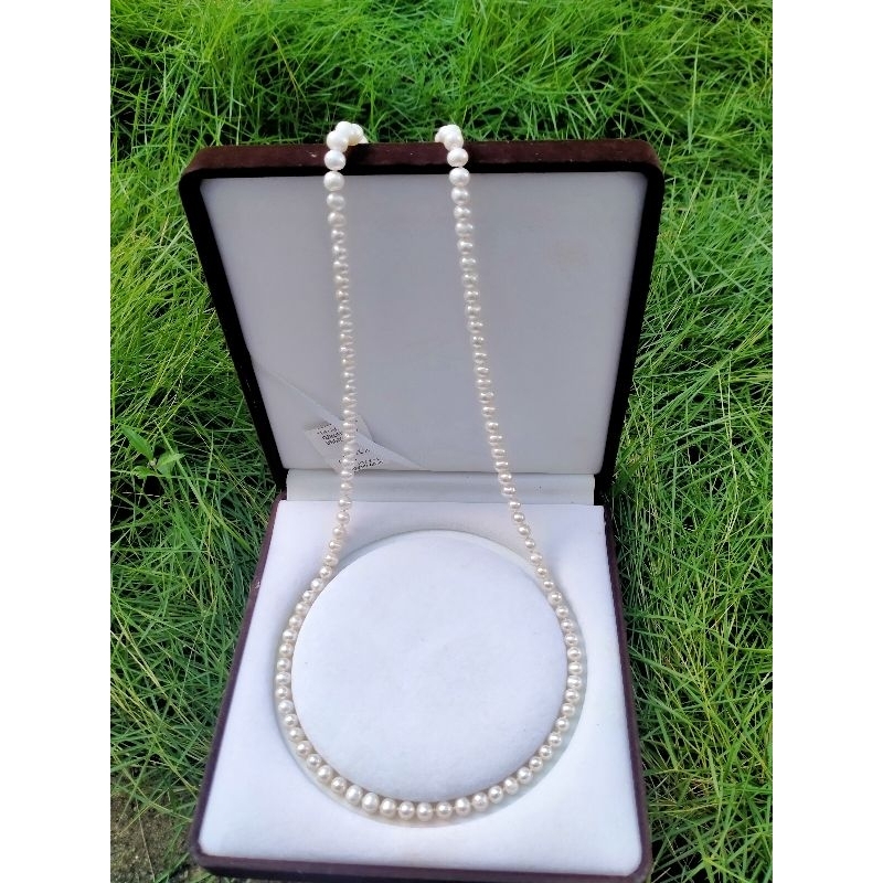 kalung mutiara air tawar asli kualitas super cocok untuk yang berhijab/jilbab panjang 90-95 cm