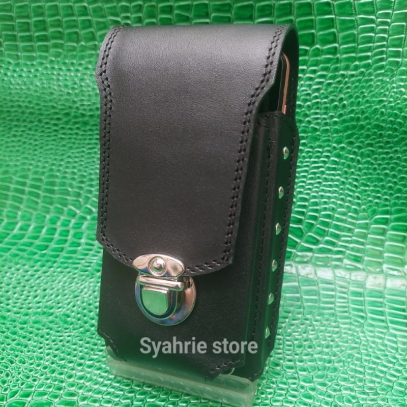 SARUNG HP PINGGANG KULIT POLOS (HITAM)