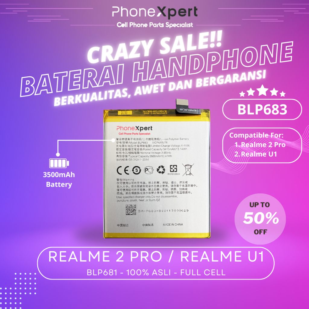 PhoneXpert - BLP683 Baterai Realme 2 Pro / Realme U1 Batre Batrai Original
